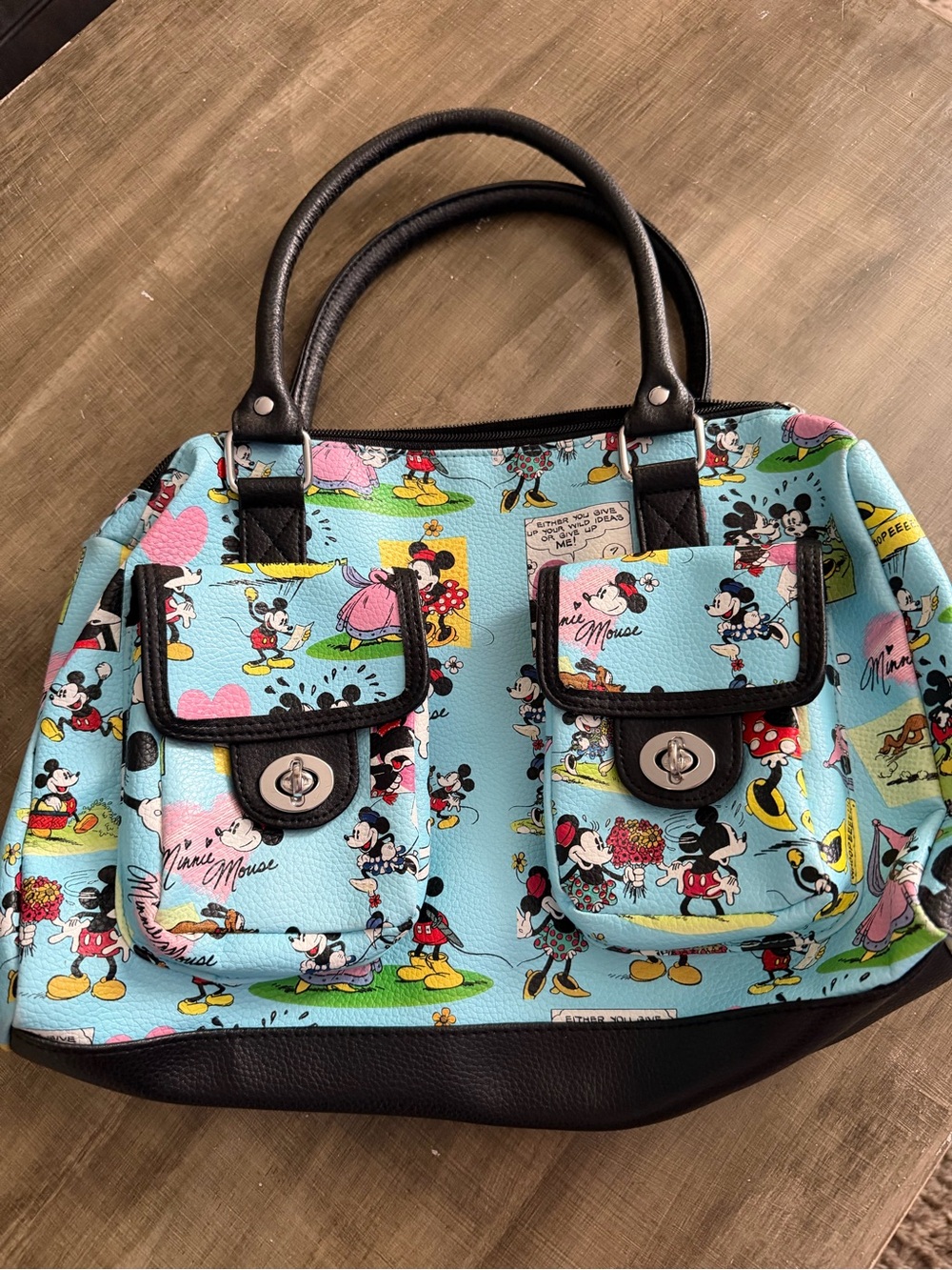 Disney Parks Minnie Mouse Print Satchel Handbag - Light Blue